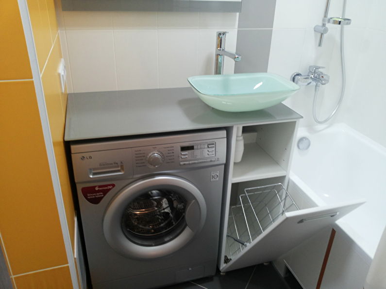 Washing machine under the sink - bathroom design 3 sq.m.