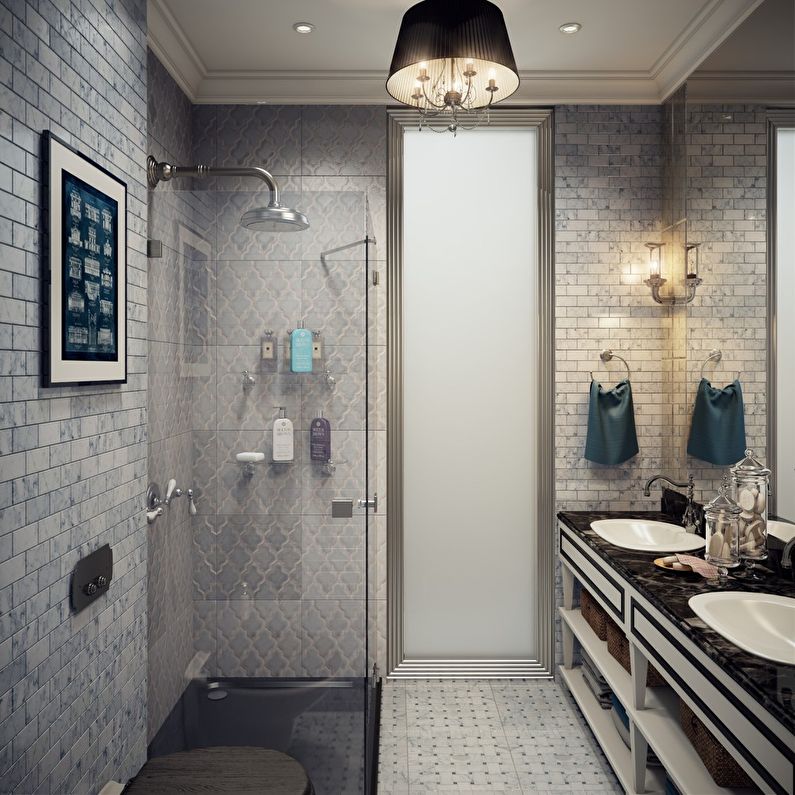 Bathroom design 3 sq.m. in gray tones - photo