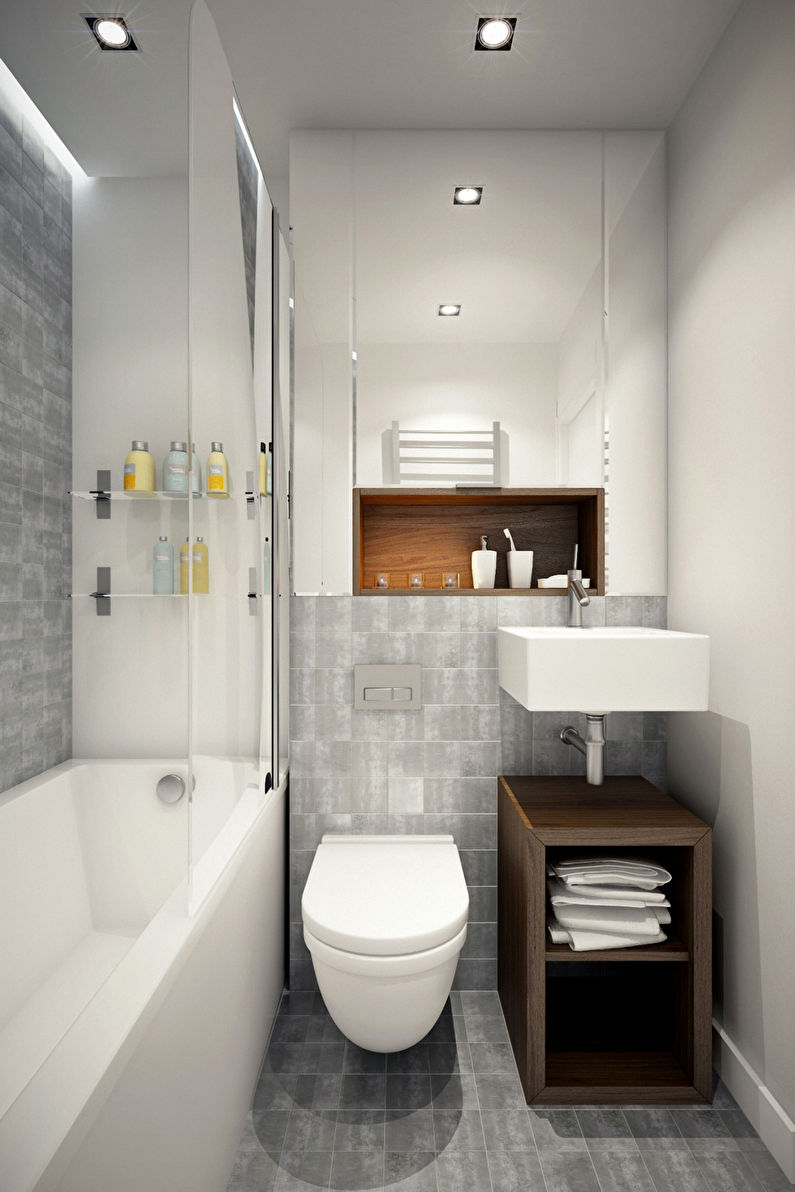 Bathroom design 3 sq.m. in gray tones - photo