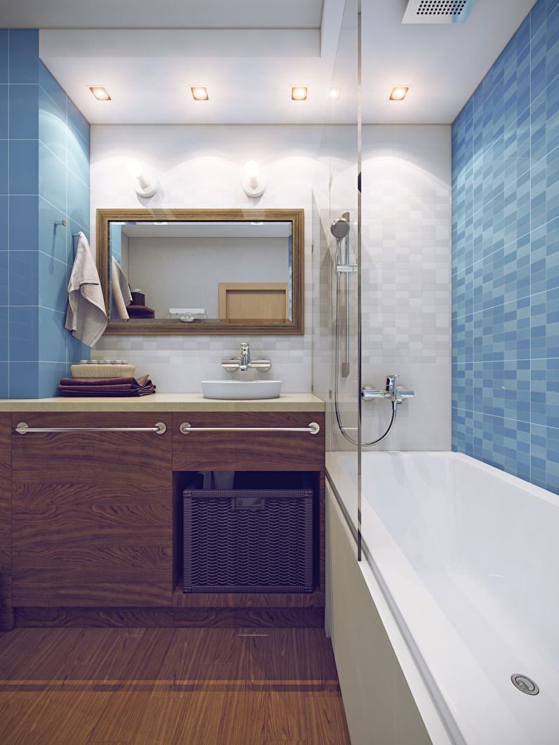 Bathroom design 3 sq.m. in blue tones - photo