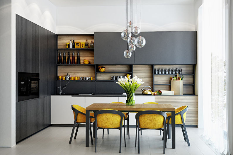Salon-cuisine moderne dans une maison privée