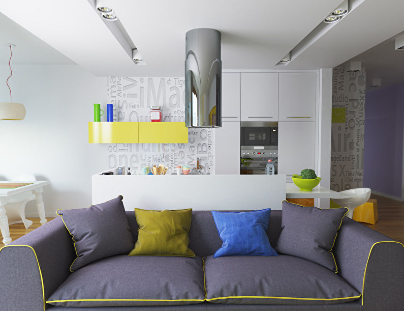 The design of the kitchen-living room in the style of minimalism - photo