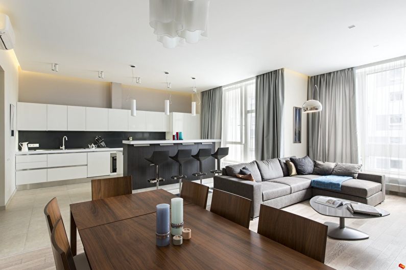The design of the kitchen-living room in the style of minimalism - photo