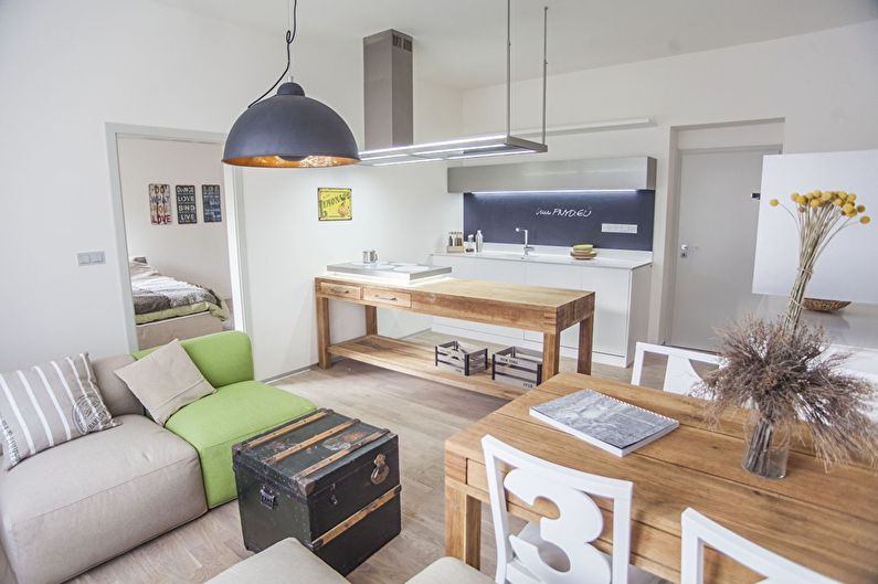 The design of the kitchen-living room in the style of minimalism - photo