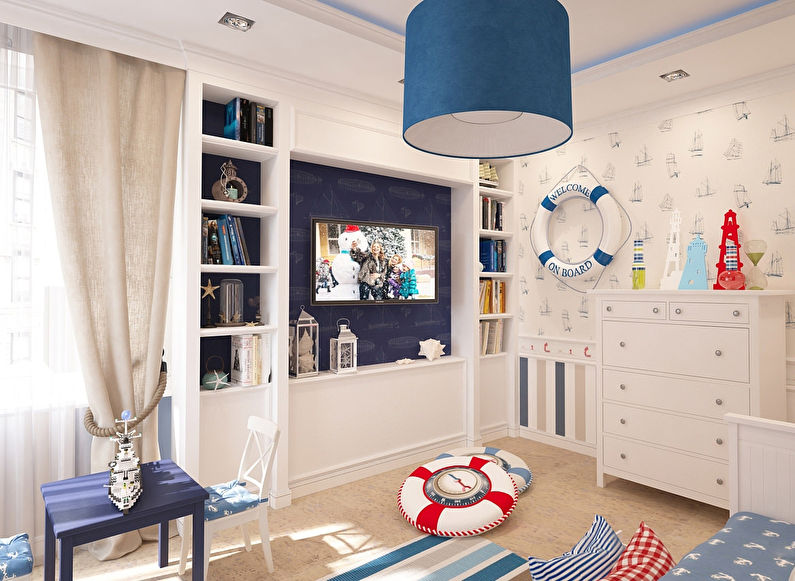 Design of a small children's room in a marine style