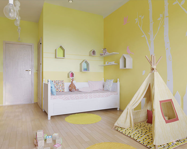 Small kids room in yellow tones.