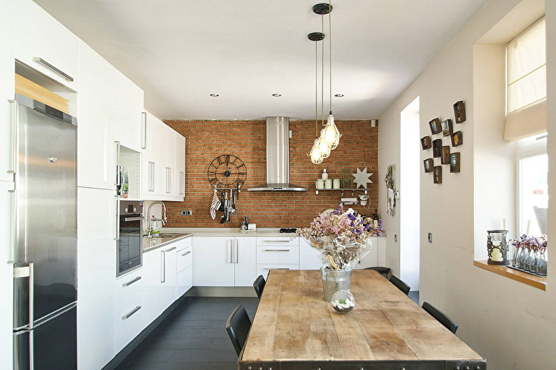 White kitchen in the loft style - photo