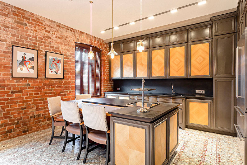 Brown loft style kitchen - photo