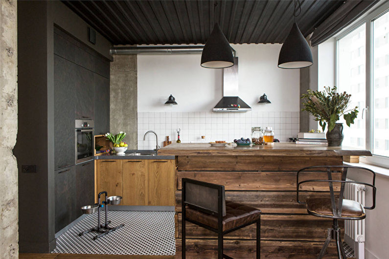 Wooden kitchen in the loft style - photo