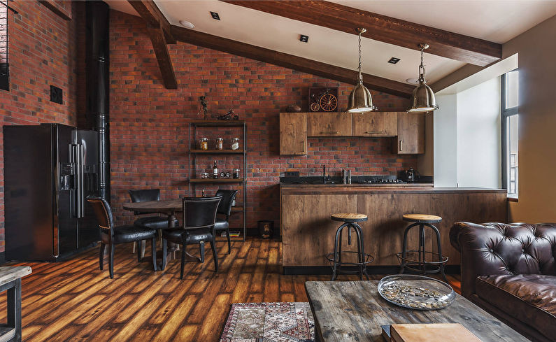 Wooden kitchen in the loft style - photo