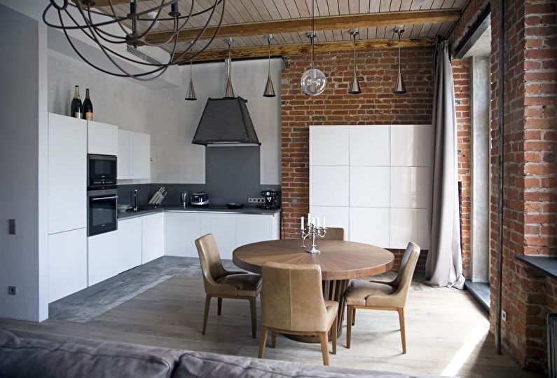 Design of corner kitchen in loft style - photo