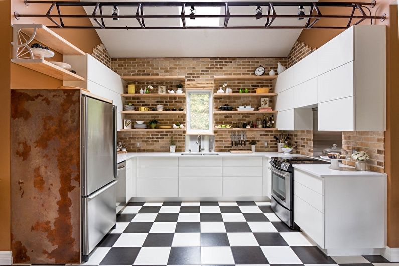 Design of corner kitchen in loft style - photo