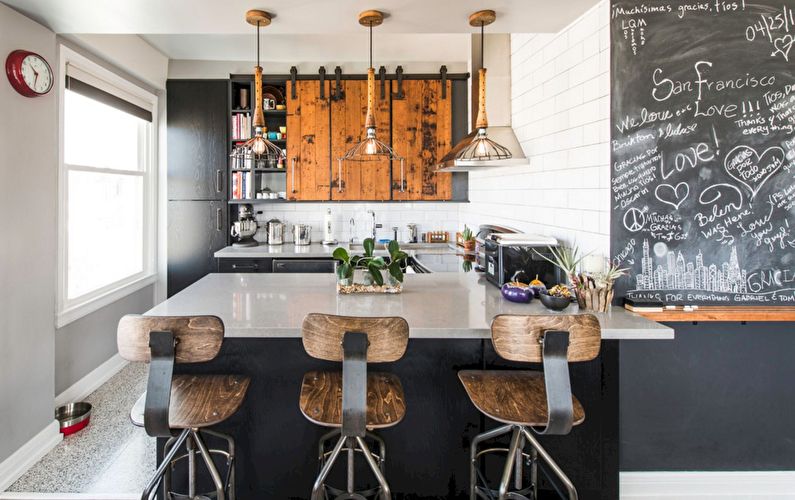 Design of corner kitchen in loft style - photo