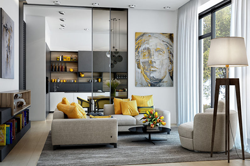 Cuisine-salon moderne dans une maison privée