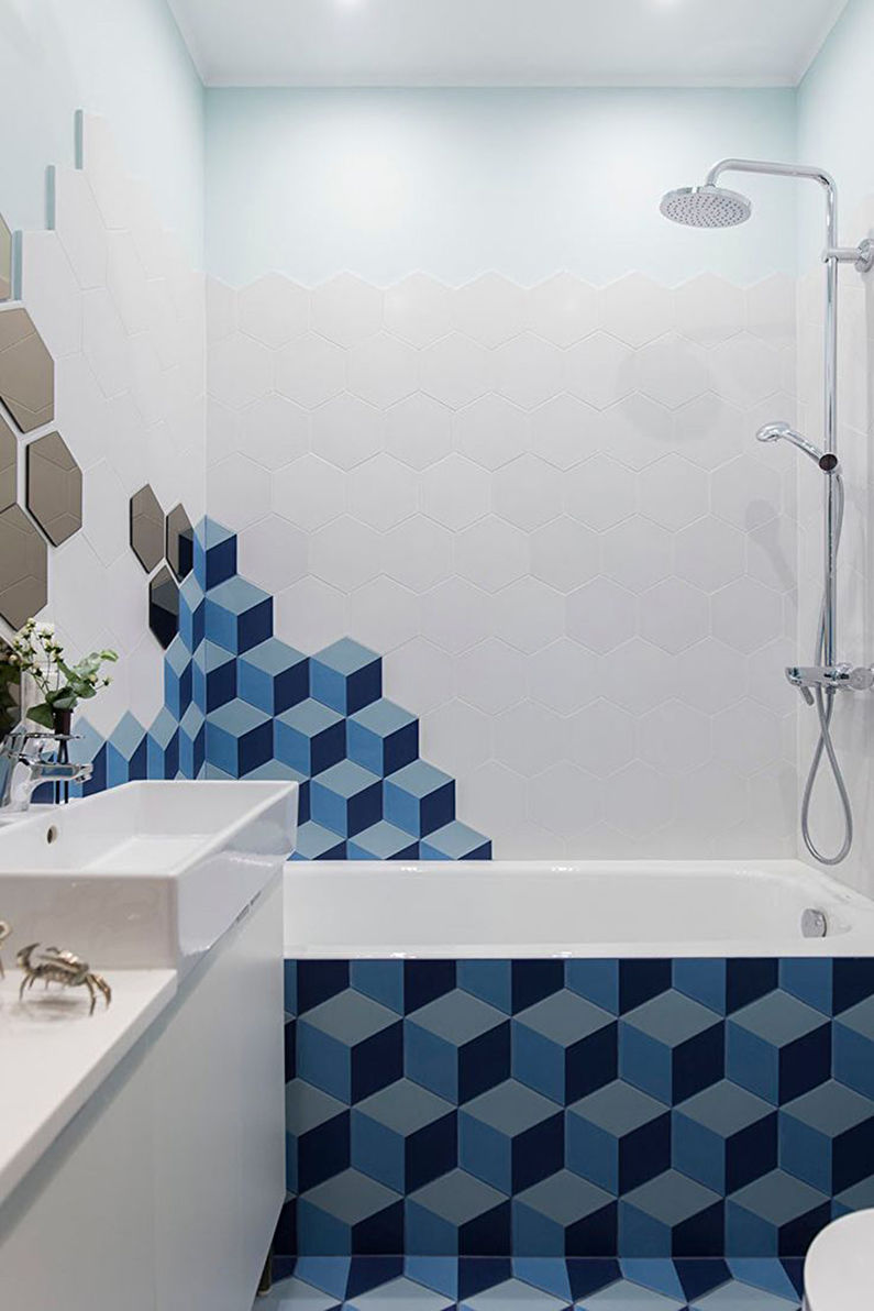Interior design of a narrow bathroom - photo