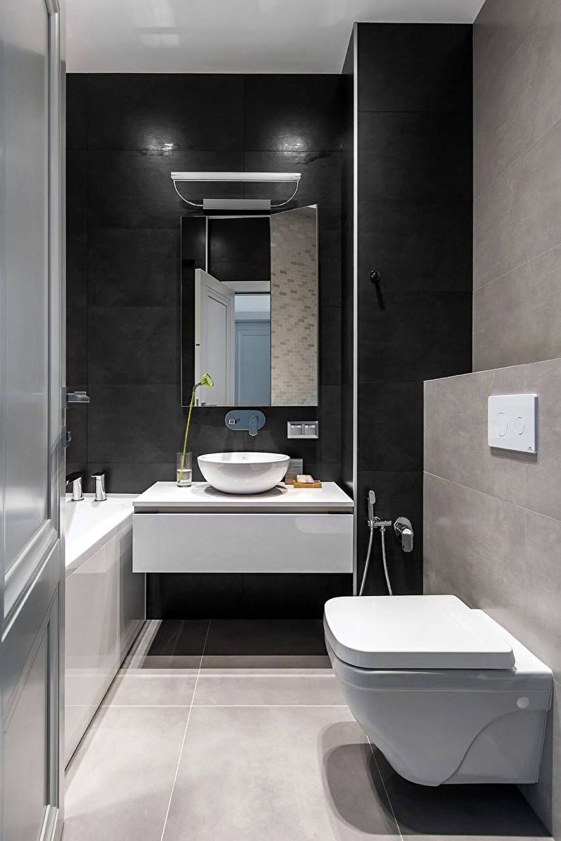 Interior design of a narrow bathroom - photo