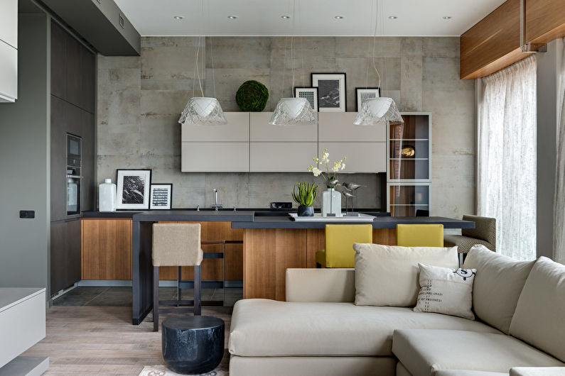 Kitchen interior design with island - photo