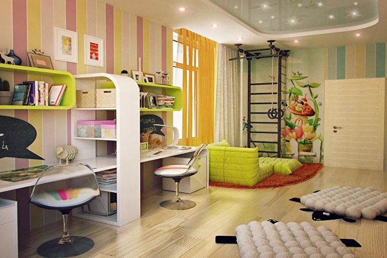 Color combinations in the interior of a children's room - Zoning of a nursery