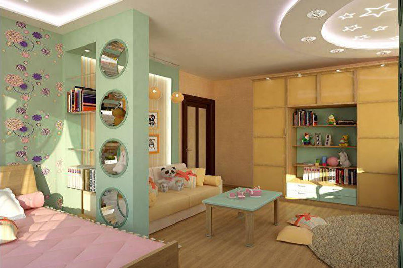 Color combinations in the interior of a children's room - Zoning of a nursery