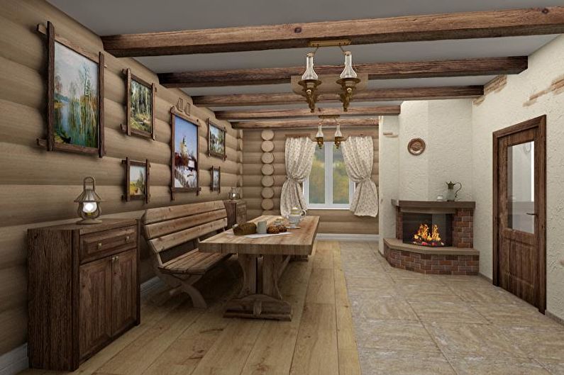 Interiørdesign av en hytte eller et landsted - foto
