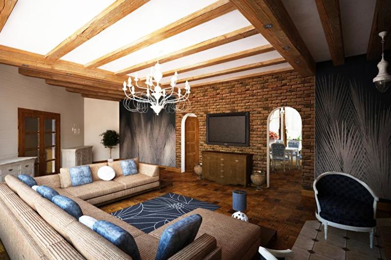 Interiørdesign av en hytte eller et landsted - foto