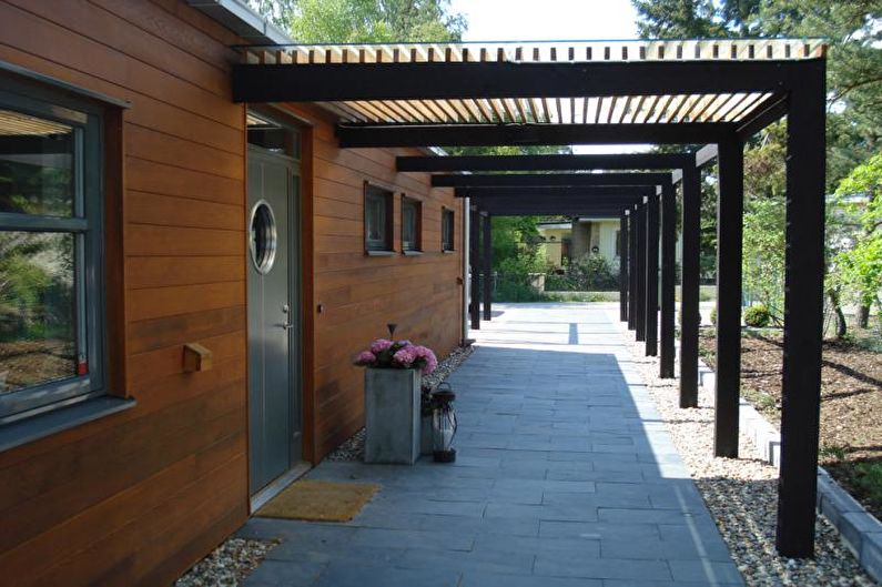 Porch para sa isang bahay na may estilo ng Scandinavian - larawan