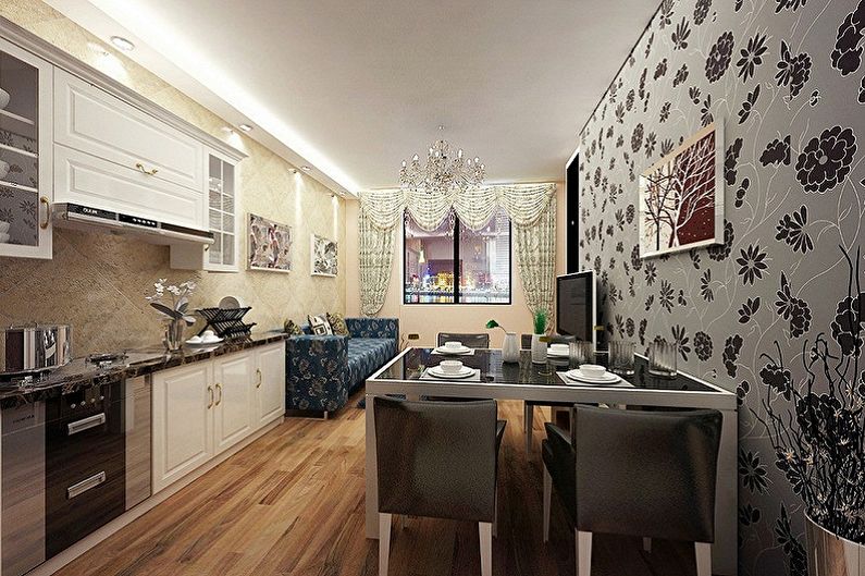 The combination of wallpaper in the interior - Combination of wallpaper with other materials