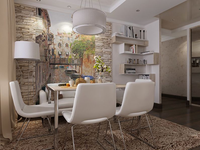 Interior of the apartment in light beige colors.