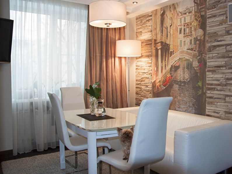 Interior of the apartment in light beige colors.