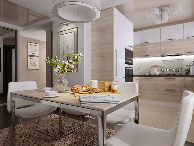 Interior of the apartment in light beige colors.