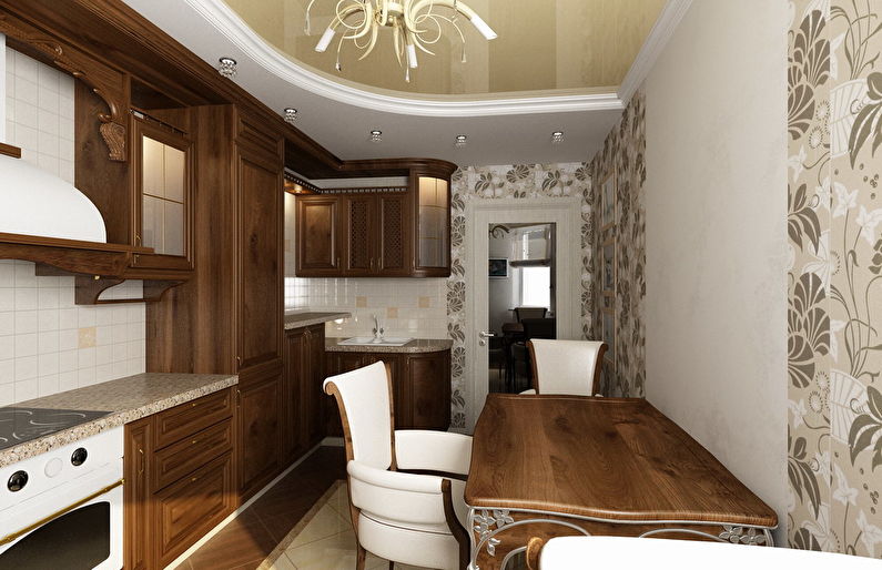 Glossy stretch ceiling in the kitchen - photo
