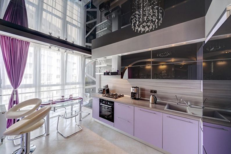 Mirror stretch ceiling in the kitchen - photo