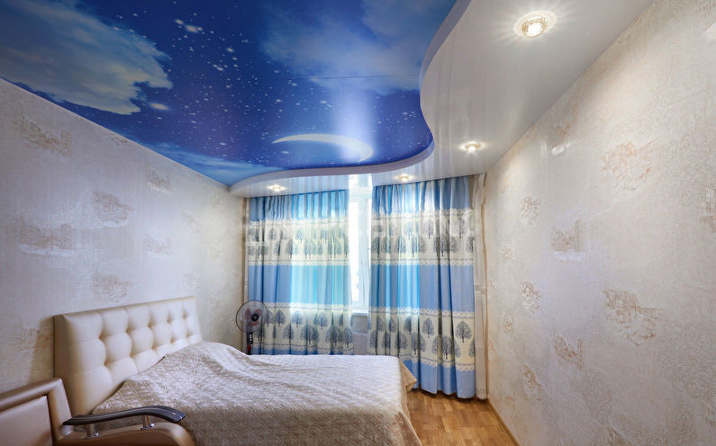 Stretch ceiling with photo printing in the bedroom - Starry sky