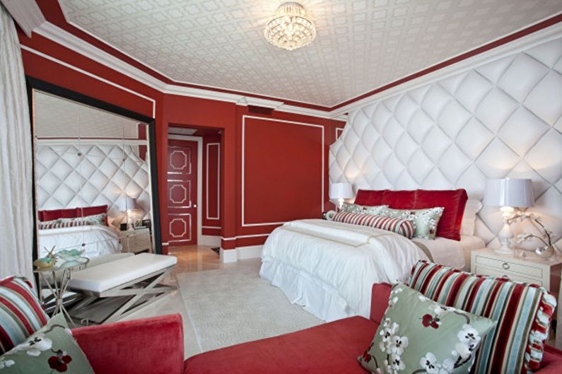 Fabric stretch ceiling in the bedroom - photo