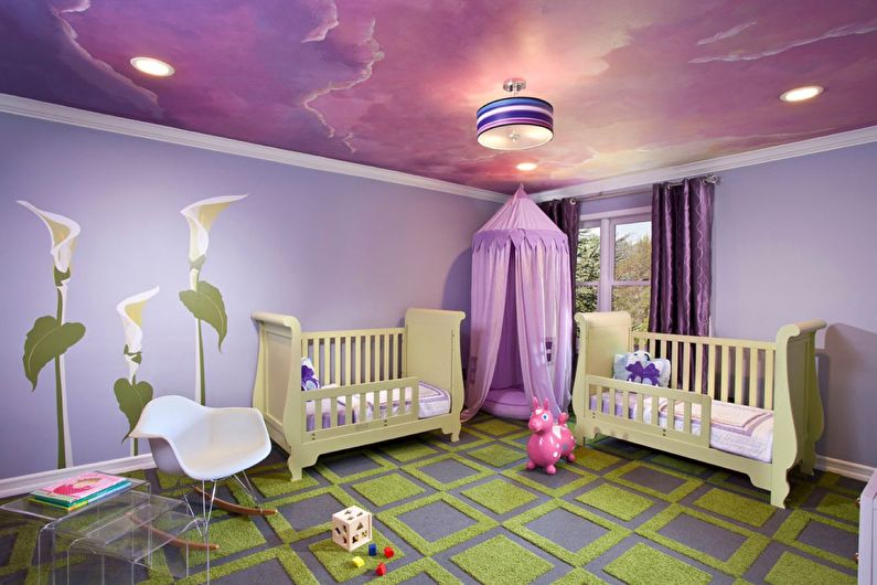 Stretch ceiling with photo printing in the children's room - Sky