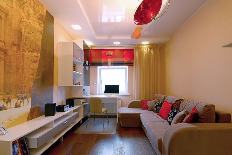 White glossy stretch ceiling in the nursery - photo