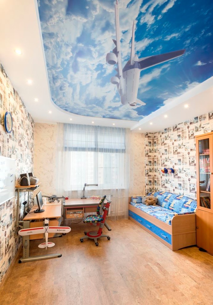 Stretch ceiling in the nursery for the boy - Sky and plane