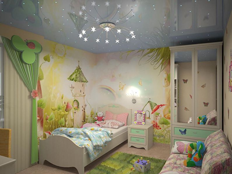 Stretch ceiling in a children's room - photo