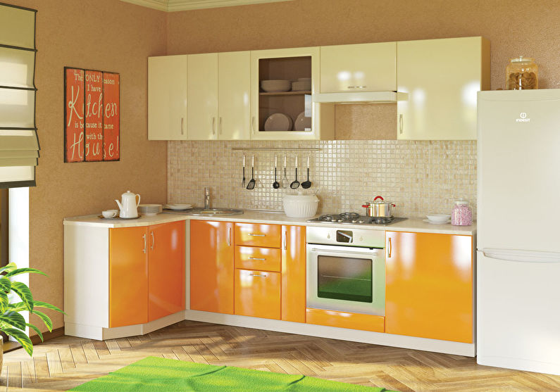 White with Orange - Kitchen Design 9 sq.m.