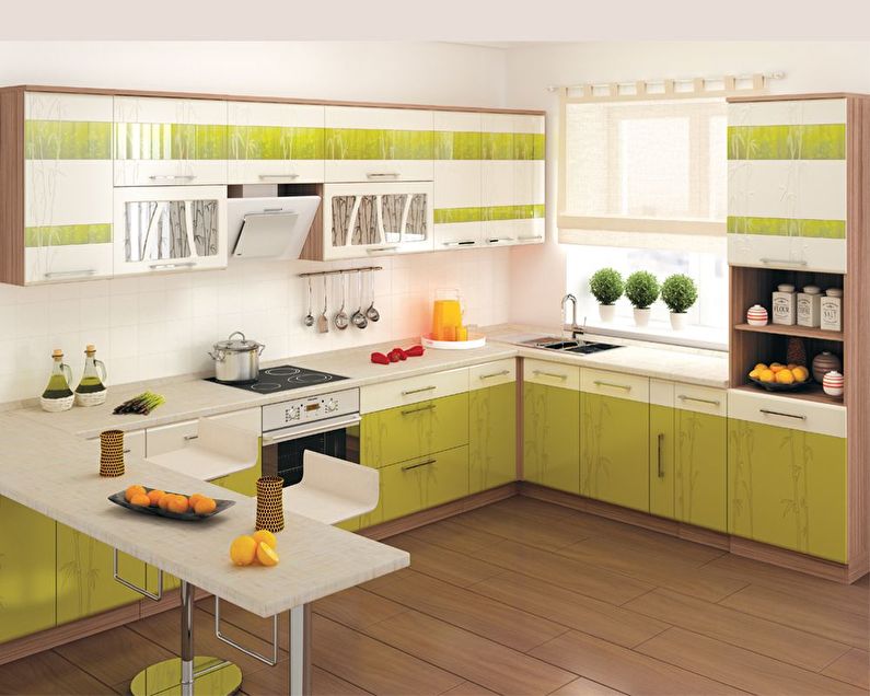 White with green - Kitchen design 9 sq.m.