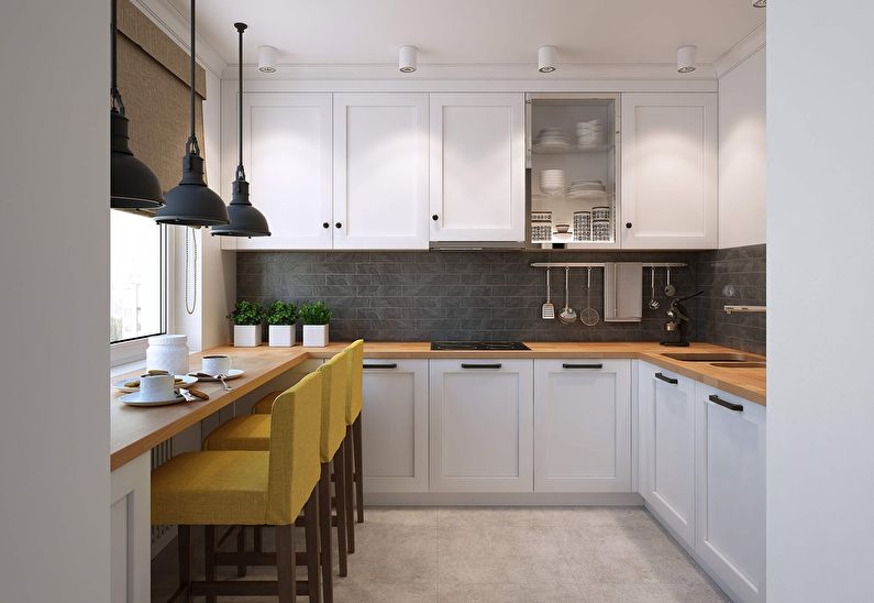 Kitchen design 9 sq.m. - Countertop windowsill