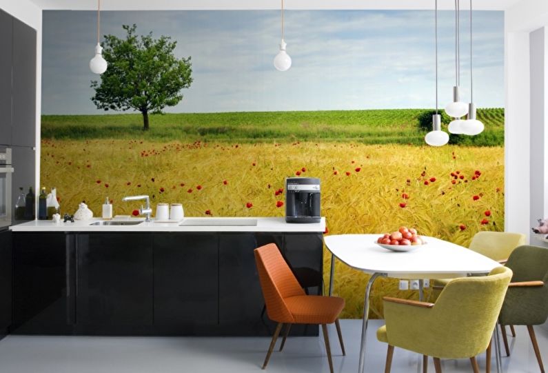 Kitchen design 9 sq.m. - Photowall-paper and a photopanel