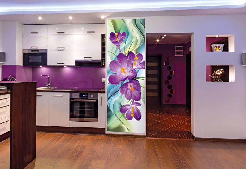Kitchen design 9 sq.m. - Photowall-paper and a photopanel