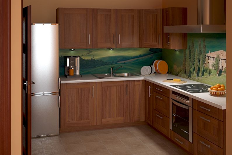 Kitchen design 9 sq.m. - Photowall-paper and a photopanel