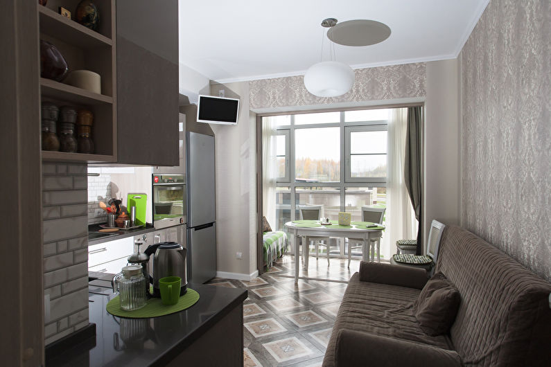Kitchen design 9 sq.m. with a balcony