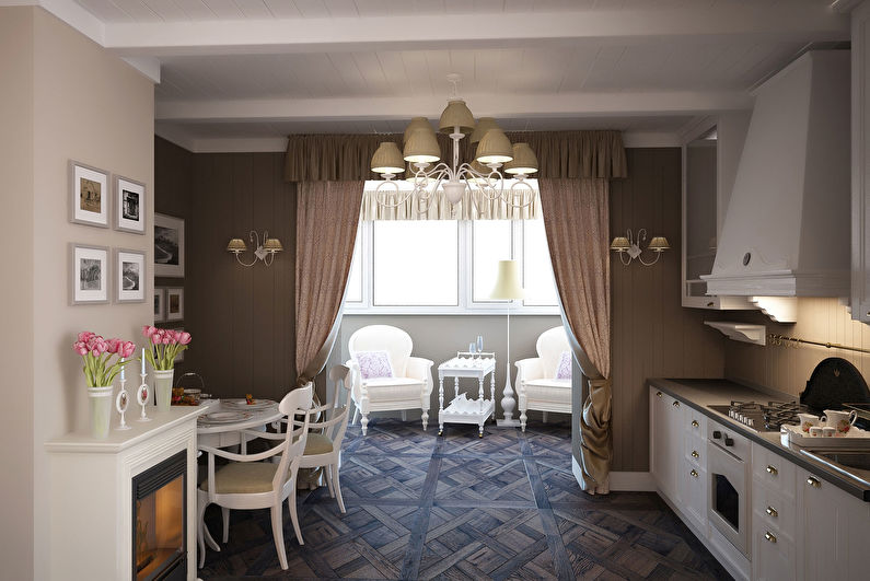 Kitchen design 9 sq.m. with a balcony