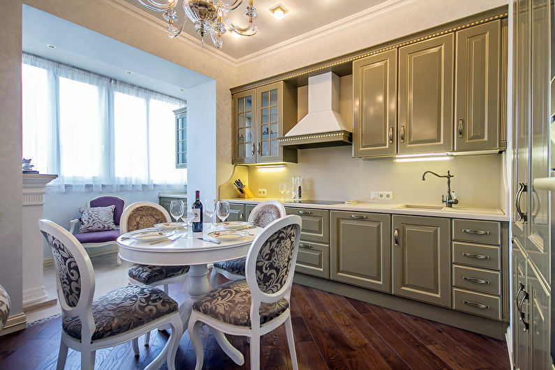 Kitchen design 9 sq.m. with a balcony