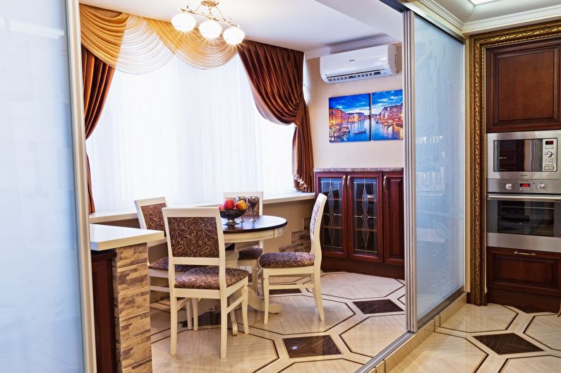 Kitchen design 9 sq.m. with a balcony