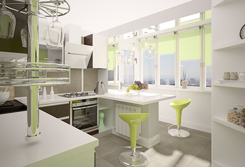 Kitchen design 9 sq.m. with a balcony