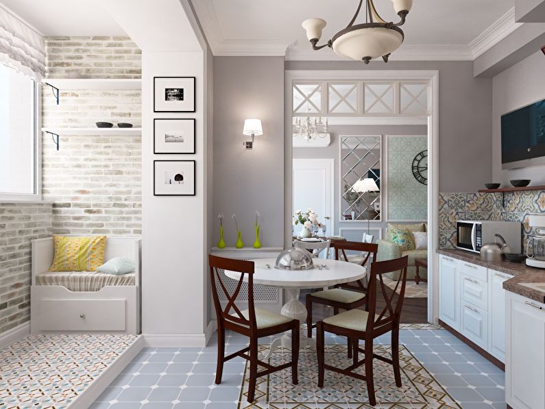 Kitchen design 9 sq.m. with a balcony